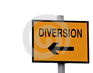 Yellow and black diversion sign photo