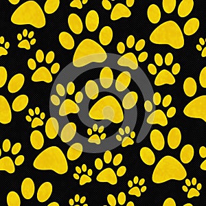 Yellow and Black Dog Paw Prints Tile Pattern Repeat Background