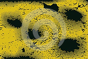 Yellow and Black Grunge Halftone Texture Background with Dotted Pattern