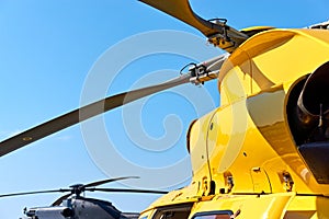 Yellow and black helicopter rotor blades