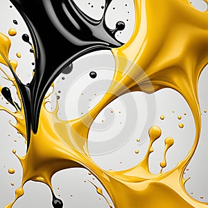 Yellow,black ink splashes isolated on white background