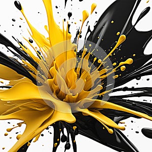 Yellow,black ink splashes isolated on white background