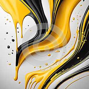 Yellow,black ink splashes isolated on white background