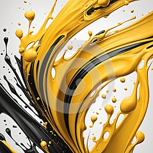 Yellow,black ink splashes isolated on white background