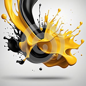 Yellow,black ink splashes isolated on white background