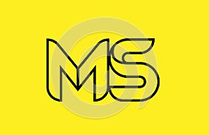 yellow black line alphabet letter MS M S logo combination company icon design