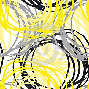 Yellow and black modern sketch seamless pattern.