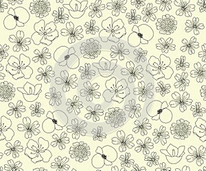 Yellow Black Outline Floral Pattern Background
