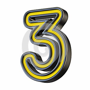 Yellow black outlined font Number 3 THREE 3D