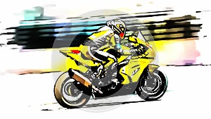 Yellow and black racing motorbike pop art style photo