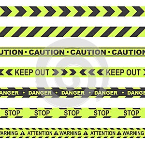 Yellow and black ribbon. Vector set of tapes. For prohibited and dangerous areas