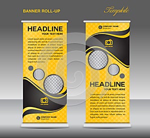 Yellow and black Roll up banner stand template vintage banner photo