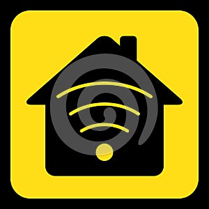 Yellow, black sign - house with signal icon