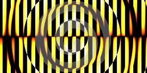 Yellow black striped circles spotlight glass art texture. Projector lens background creative. Searchlight screen optical. Lamp