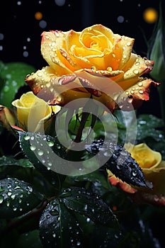 yellow and black striped leopard pattern rose, ai generated image