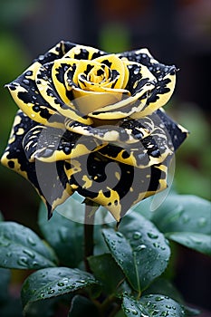 yellow and black striped leopard pattern rose, ai generated image