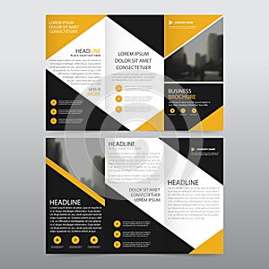 Yellow black triangle business trifold Leaflet Brochure Flyer report template vector minimal flat design set, abstract three fold