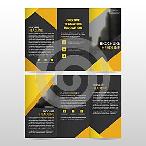 Yellow black triangle business trifold Leaflet Brochure Flyer report template vector minimal flat design set, abstract three fold