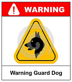 Yellow black triangle Warning Guard Dogs On Duty Text Sign, isolated photo