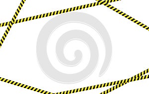 Yellow and black warning tapes frame background. Do not cross, warning, caution. Police insulation line, signs of danger