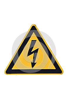 Yellow and black warning triangle sign for high voltage with transparency