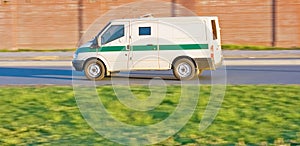 Yellow blank delivery van truck