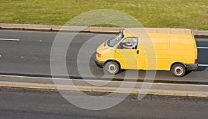 Yellow blank delivery van truck