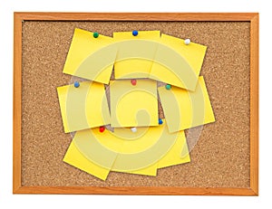 Yellow blank note on Cork board on isolated white