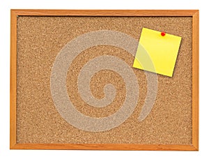 Yellow blank note on Cork board on isolated white with clipping