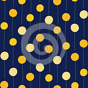 Yellow blooming herbs on a dark blue background, seamless pattern