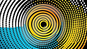 Yellow blue abstract hypnotic concentric circles background. Generative AI