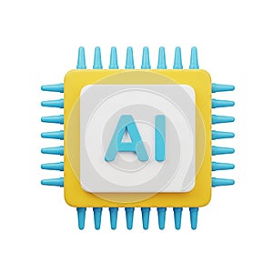 Yellow and Blue AI Microchip Processor with AI Text on a White Background artificial intelligence