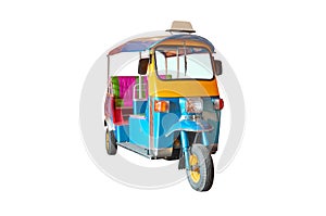 Yellow and blue auto rickshaw