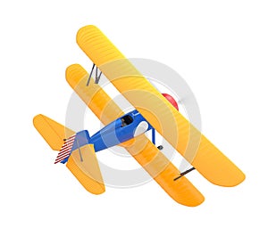 Yellow and blue biplane isolated on white background