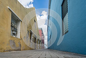 Yellow and blue buildings