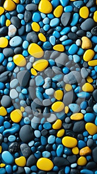 Yellow-blue color pebbles sea stones abstract background