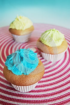 Yellow and blue cupcakes