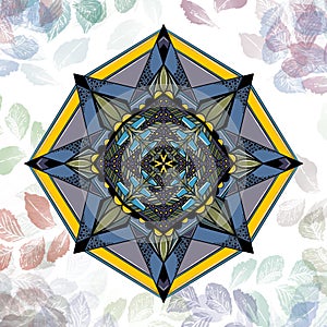 Yellow and blue flower mandala illustration