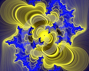 Yellow blue fractal colors, lights, shapes, geometries abstract background, lights, geometries