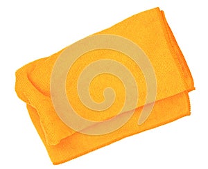 Yellow blue folded microfiber cleaning cloth isolated on white background. Top view