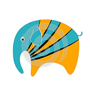 yellow and blue funny colorful cartoon elefant, freehand vector clipart, illustration with cute character