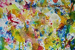 Yellow red green gray pink blue vivid hues, wax paint watercolor creative background