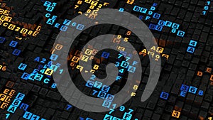 Yellow and blue HEX programming code 3D rendering