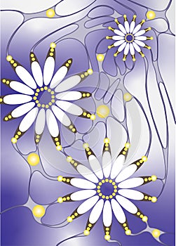 Yellow-blue illustration. Floral them