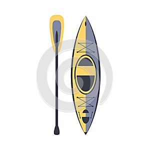 Yellow And Blue Kayak And Peddle, Part Of Boat And Water Sports Series Of Simple Flat Vector Illustrations