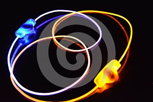 Yellow and blue light wire, a light guide wire with different light transmission, light spectrum, and light effects located in a c