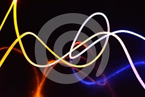 Yellow and blue light wire, a light guide wire with different light transmission, light spectrum, and light effects located in a c