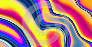 Yellow blue magenta liquid paint grainy retro background abstract color flow vibrant curve wave pattern