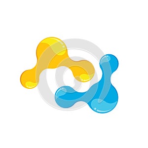 Yellow and blue molecule technology icon vector concept design template