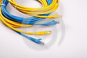 Yellow and Blue Network Cable with molded RJ45 plug